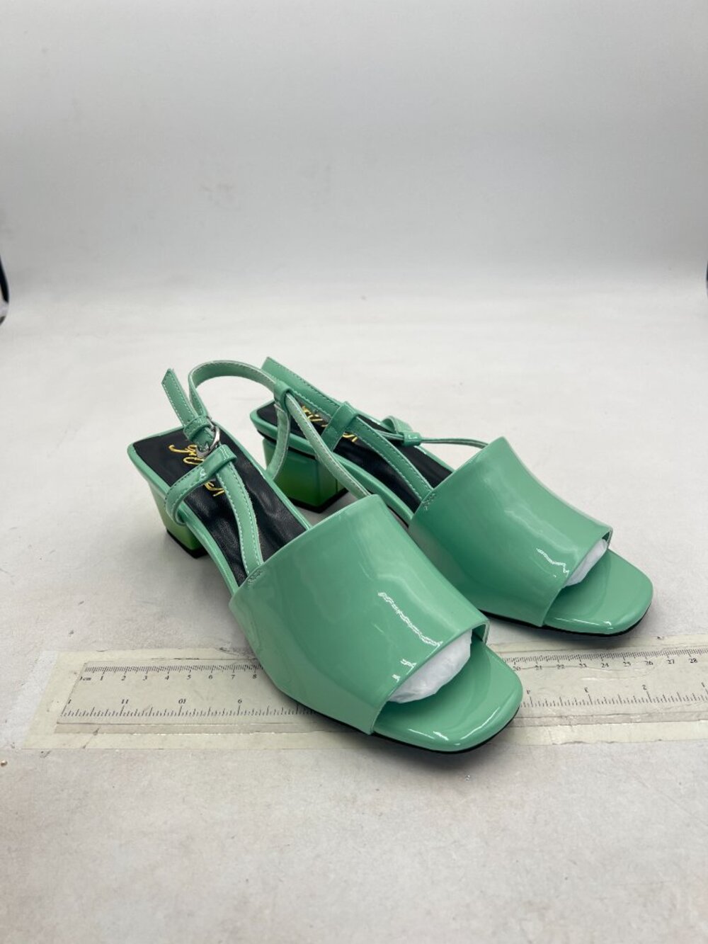 FOWT Green Slingback Open Square Toe Mules Cube Heels Ankle Buckles Strap Pumps - Picture 4 of 8